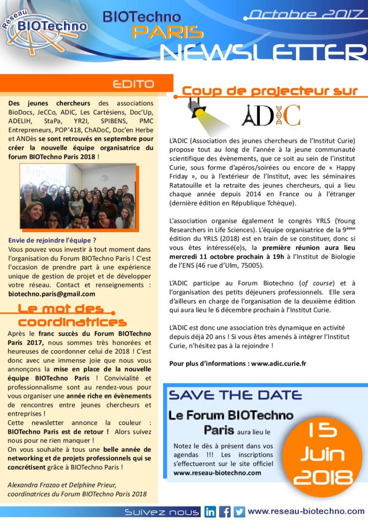 Newsletter Paris - Octobre 2017